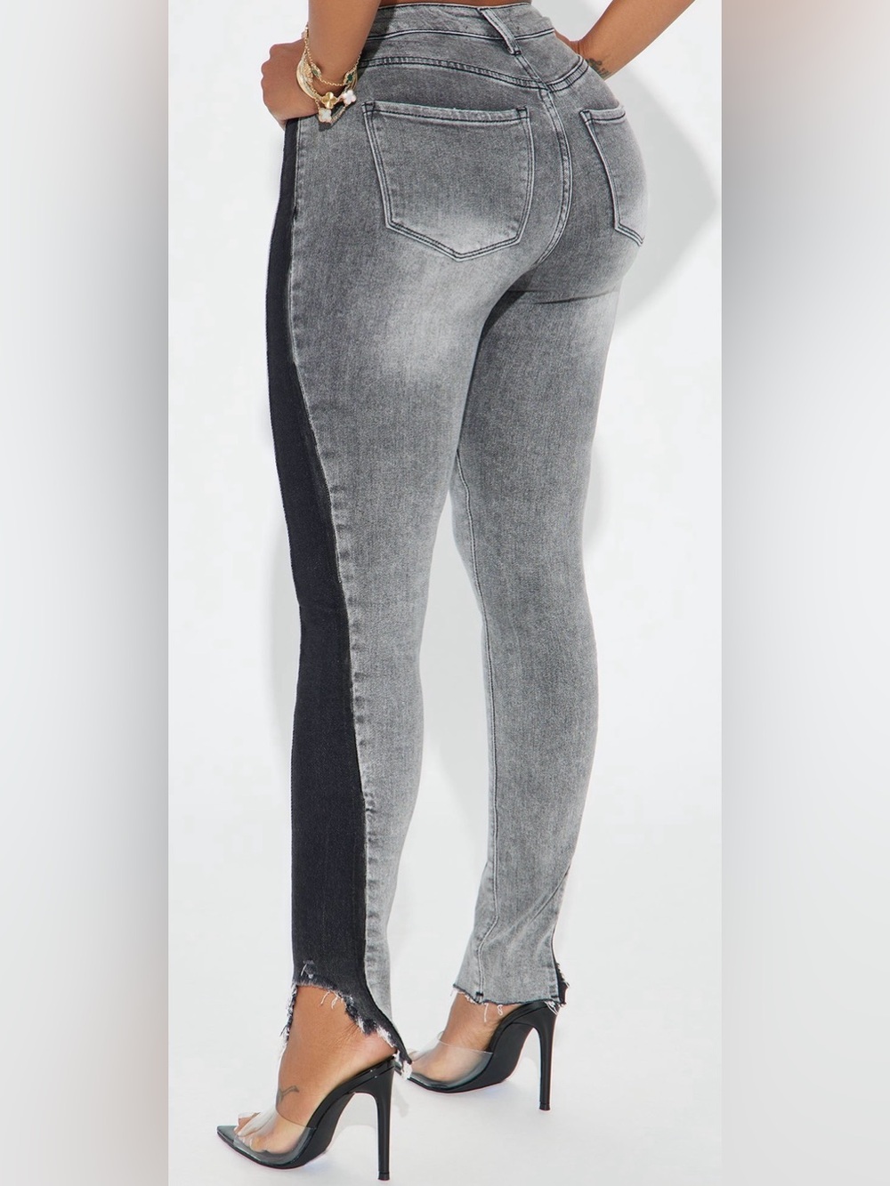 Fashion Nova Gray High-Rise Skinny Jeans with Black Side Panel - Picture 3 of 3